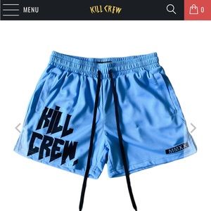 Kill crew Muay Thai workout shorts (mid thigh cut) in blue. Size medium (30-32)